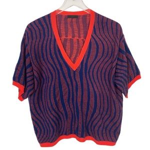 J CREW Collection Zebra Knit V Neck Cropped Retro